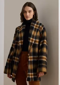 Women's Plaid Wool-Blend Shawl-Collar Wrap Coat