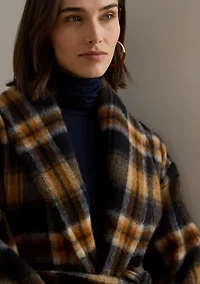 Women's Plaid Wool-Blend Shawl-Collar Wrap Coat