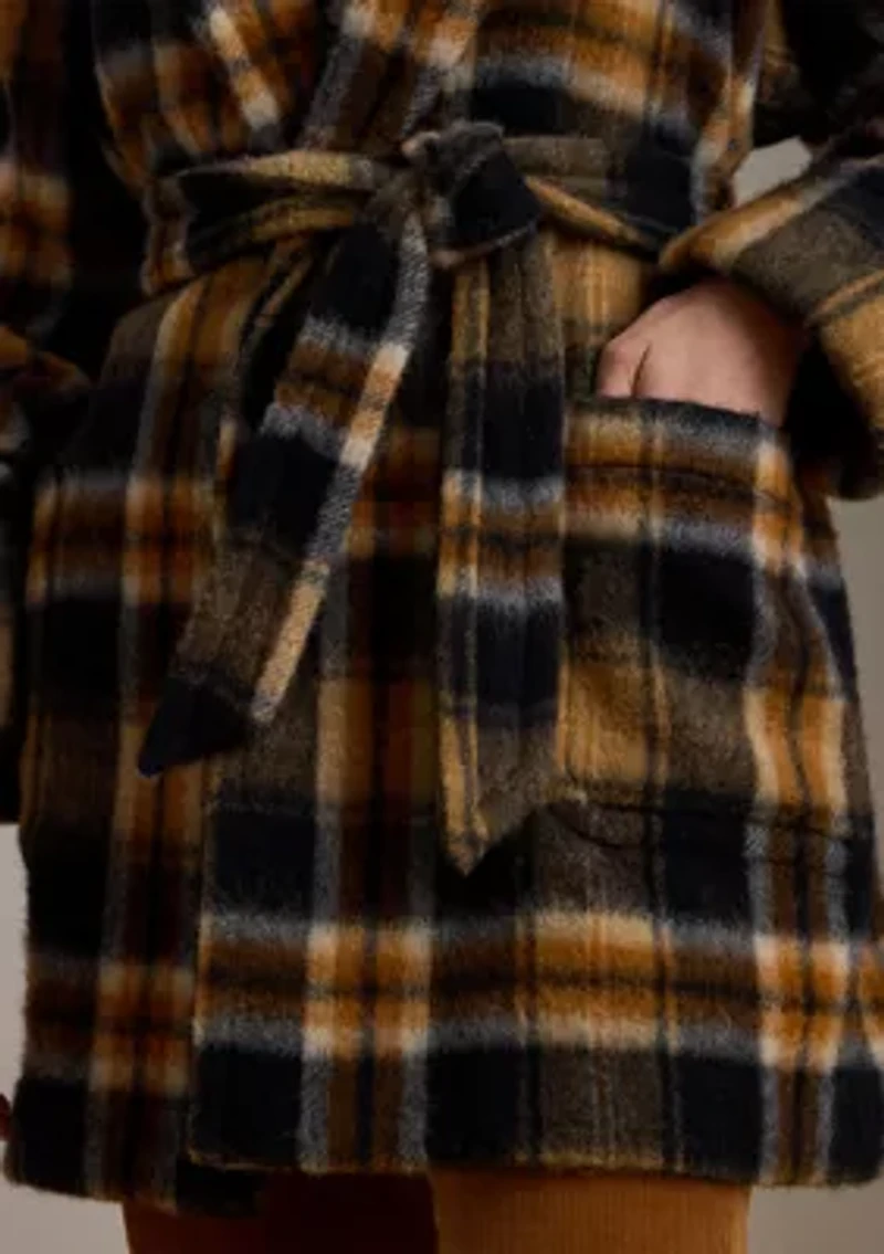 Women's Plaid Wool-Blend Shawl-Collar Wrap Coat