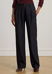 Women's Striped Pleated Wool-Blend Twill Pants