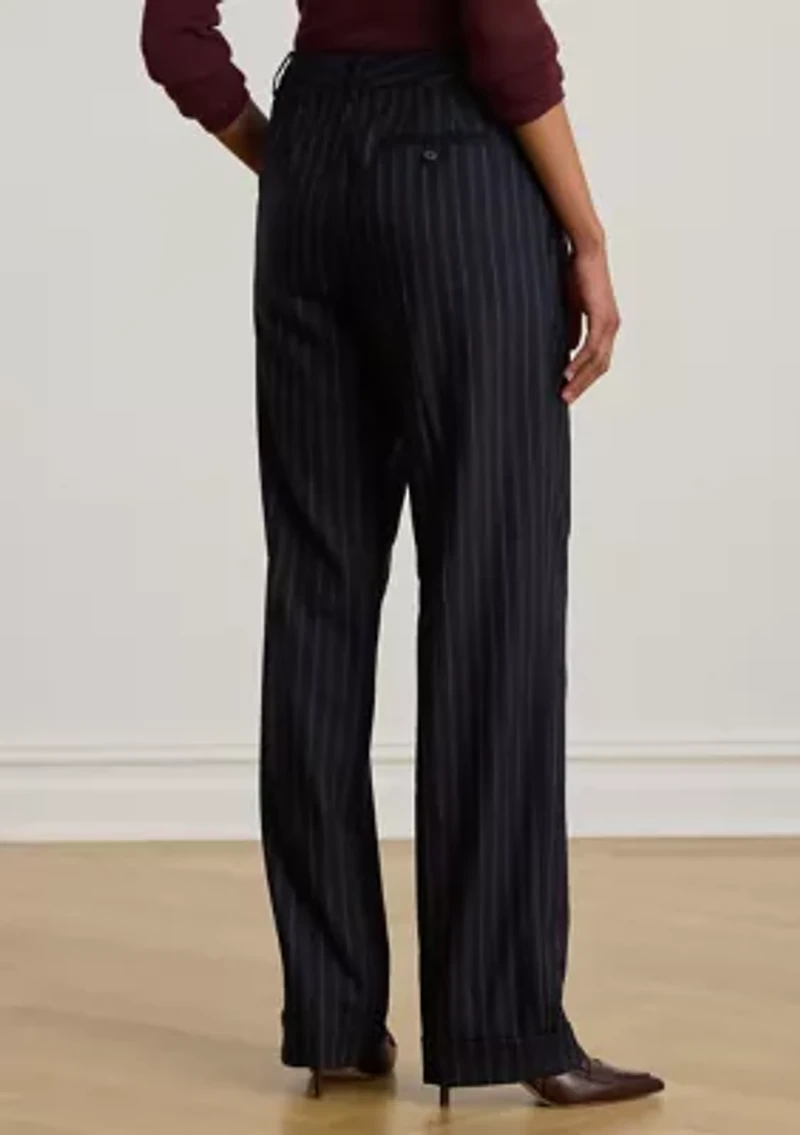 Women's Striped Pleated Wool-Blend Twill Pants