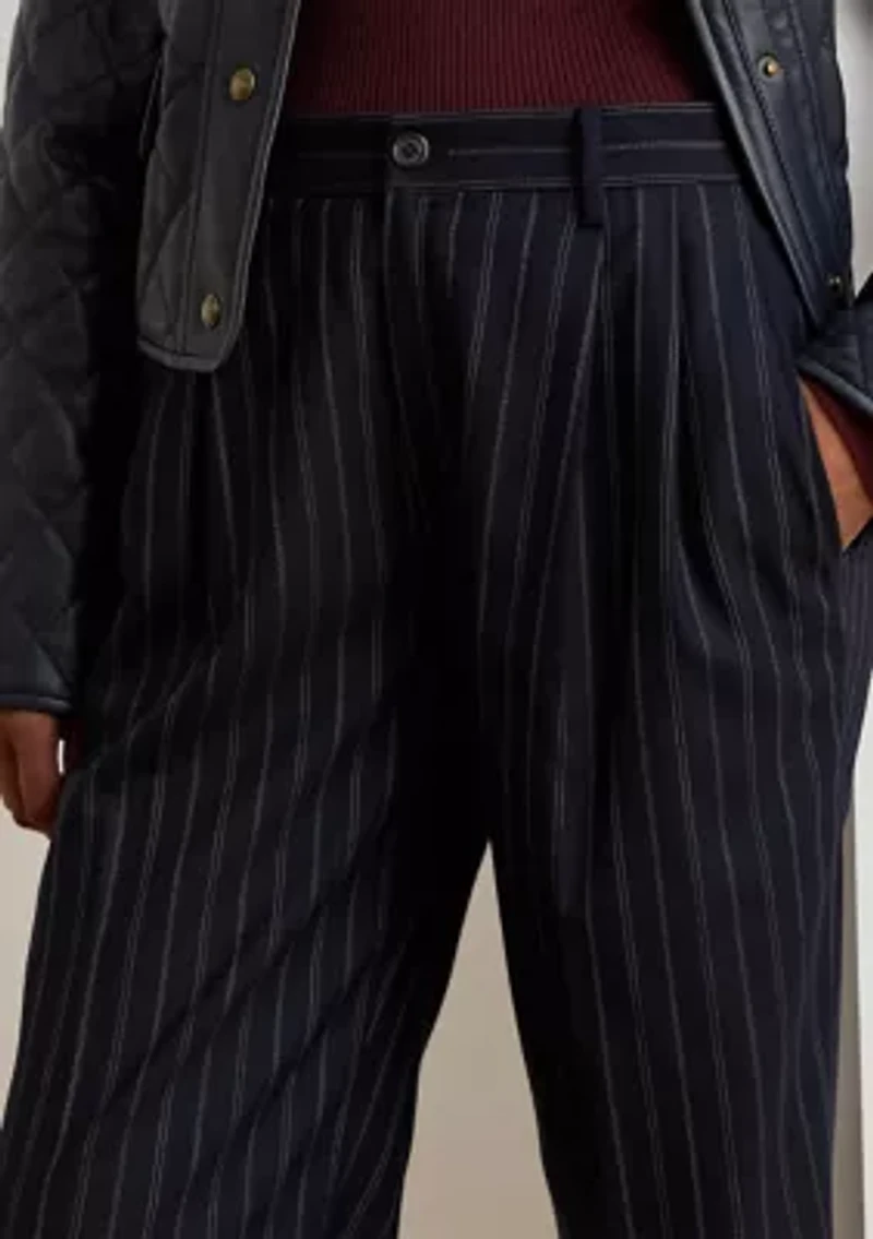 Women's Striped Pleated Wool-Blend Twill Pants