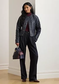 Women's Striped Pleated Wool-Blend Twill Pants