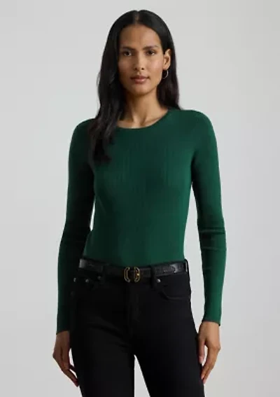 Women's Rib-Knit Cotton-Blend Crewneck Sweater