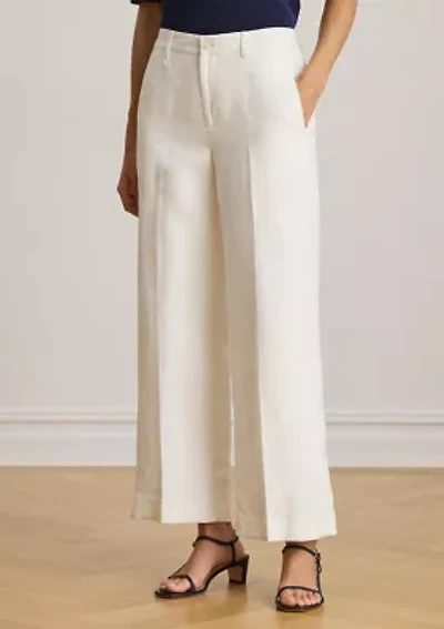 Linen-Blend Twill Wide-Leg Cropped Pant