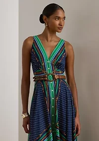 Belting & Polka-Dot Georgette Dress