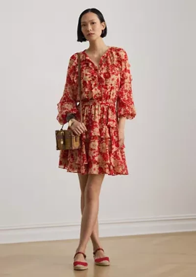 Women's Print Ruffle-Trim Georgette Tiered Dress