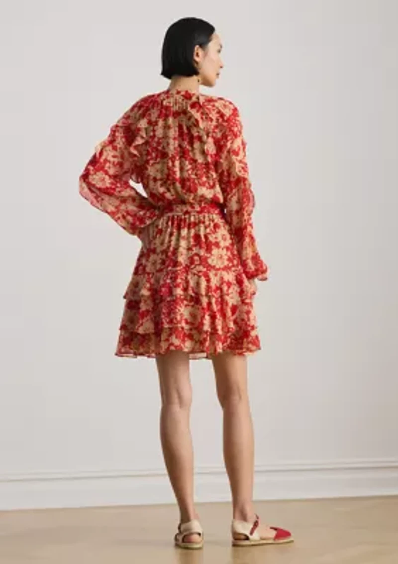 Women's Print Ruffle-Trim Georgette Tiered Dress