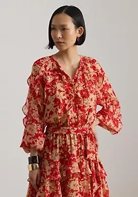 Women's Print Ruffle-Trim Georgette Tiered Dress