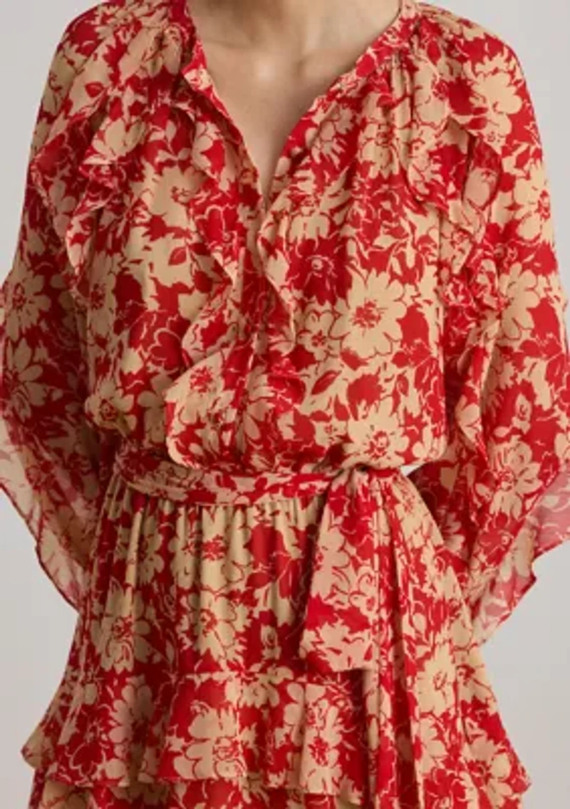 Women's Print Ruffle-Trim Georgette Tiered Dress