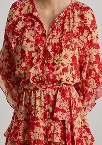 Women's Print Ruffle-Trim Georgette Tiered Dress