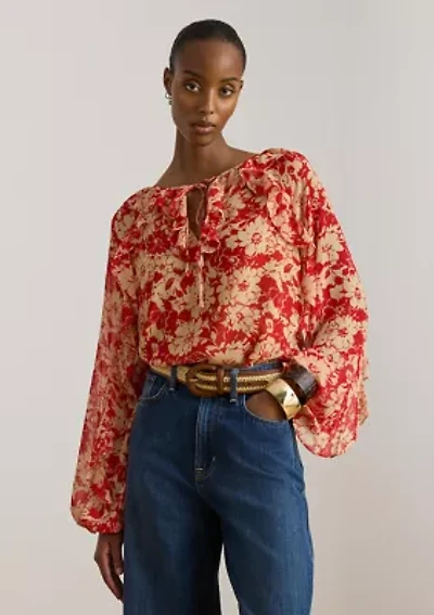 Women's Floral Ruffle-Trim Georgette Blouse