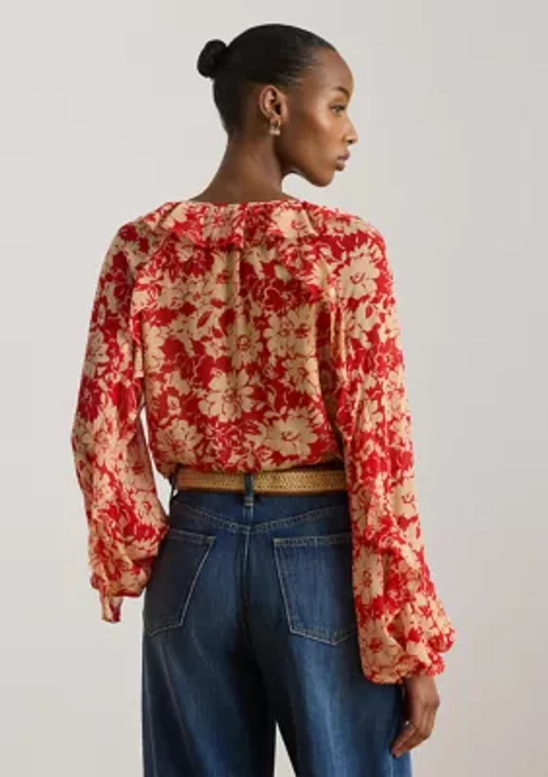 Women's Floral Ruffle-Trim Georgette Blouse