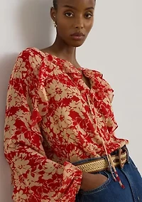 Women's Floral Ruffle-Trim Georgette Blouse