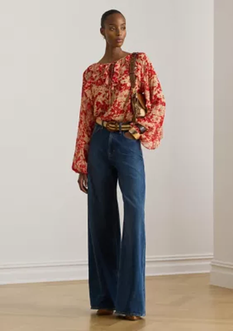 Women's Floral Ruffle-Trim Georgette Blouse