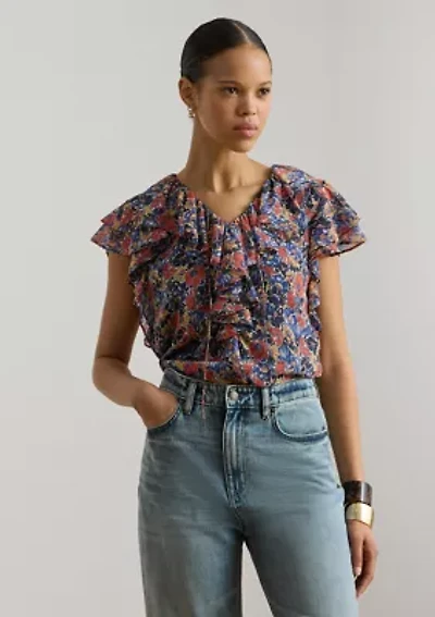Women's Floral Ruffle-Trim Georgette Blouse