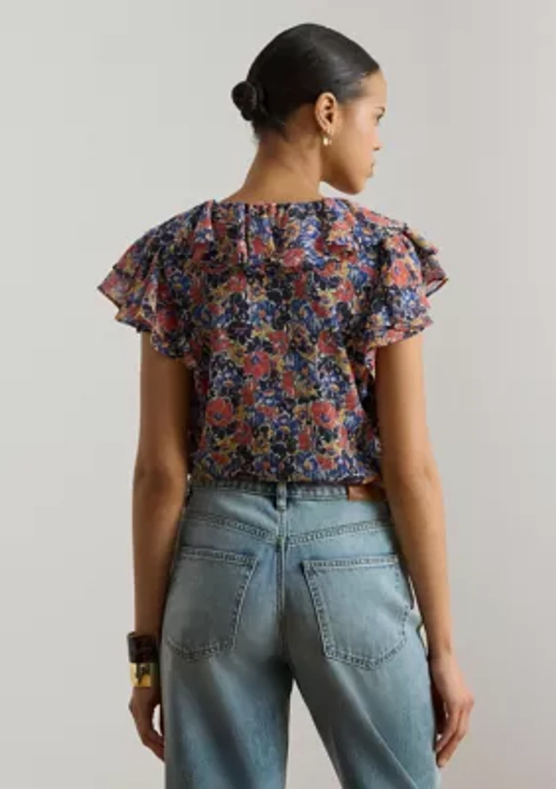 Women's Floral Ruffle-Trim Georgette Blouse
