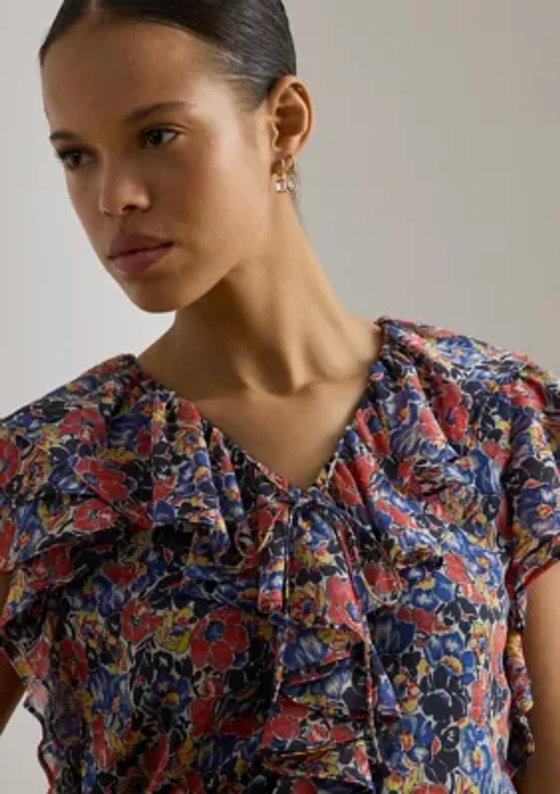 Women's Floral Ruffle-Trim Georgette Blouse