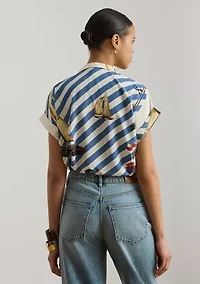 Women's Striped Sailboat-Print Crepe Camp Shirt