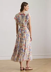 Women's Floral Belted Georgette Tiered Dress