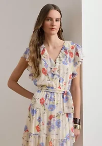 Women's Floral Belted Georgette Tiered Dress
