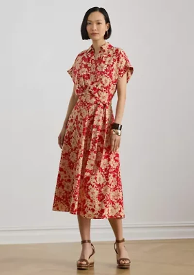 Women's Floral Belted Crepe Dress
