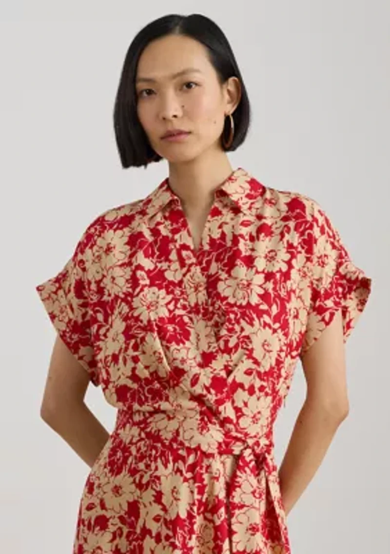 Women's Floral Belted Crepe Dress