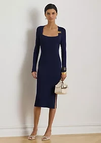 Women's Buckle-Trim Rib-Knit Sweater Dress