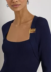 Women's Buckle-Trim Rib-Knit Sweater Dress