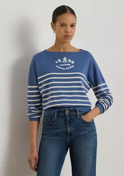 Women's Logo Striped Cotton Boat Neck Sweater