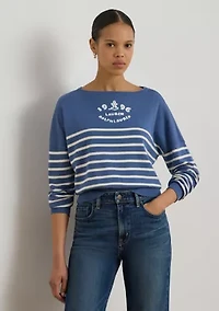 Women's Logo Striped Cotton Boat Neck Sweater