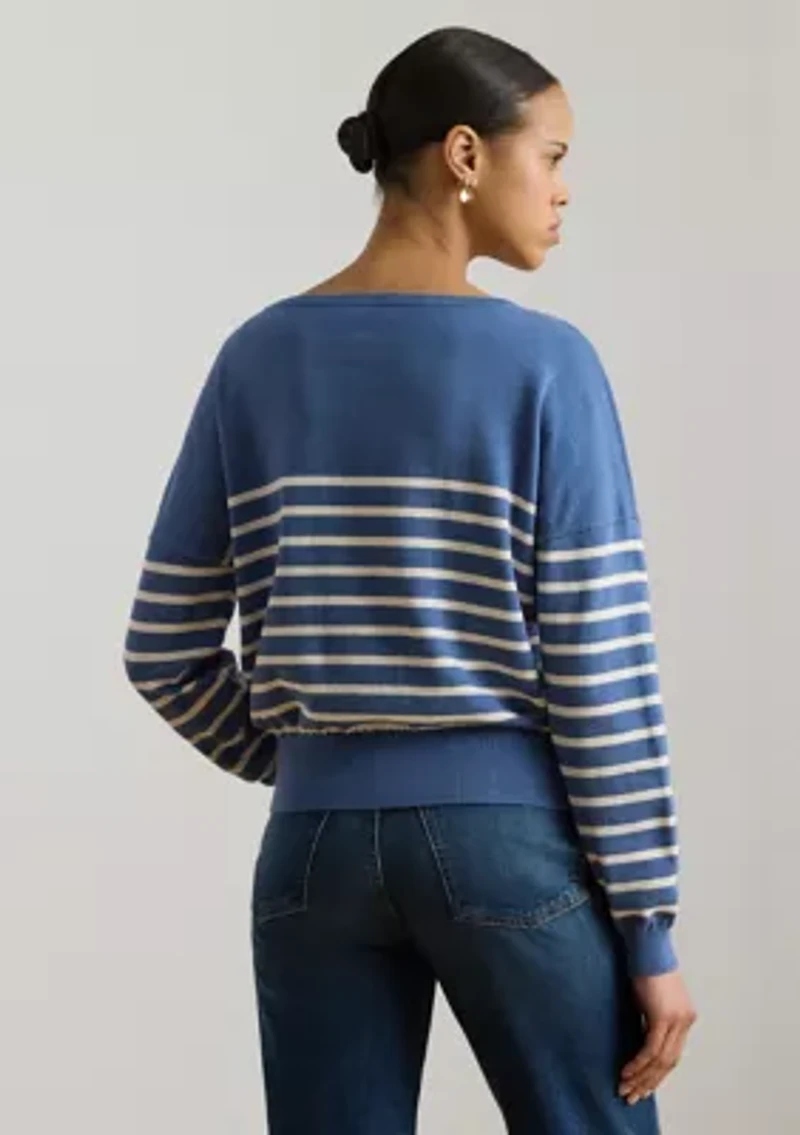 Women's Logo Striped Cotton Boat Neck Sweater