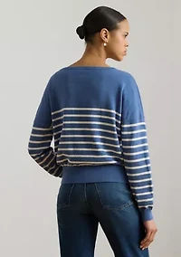 Women's Logo Striped Cotton Boat Neck Sweater