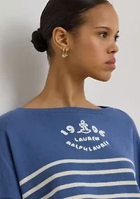 Women's Logo Striped Cotton Boat Neck Sweater