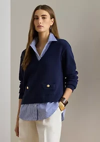 Women's Layered Button-Trim Cotton Sweater