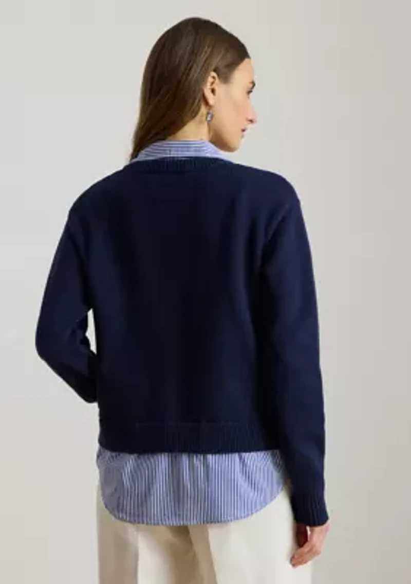 Women's Layered Button-Trim Cotton Sweater