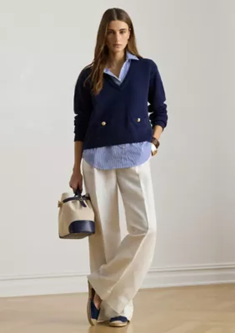 Women's Layered Button-Trim Cotton Sweater