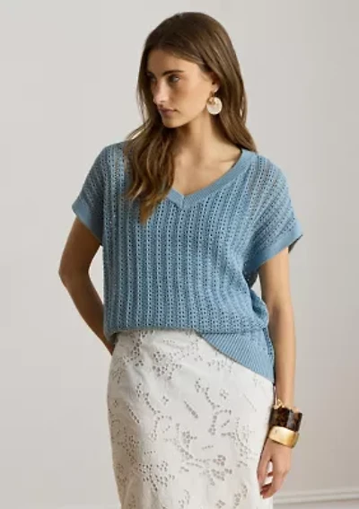Women's Cotton-Blend Mesh Short-Sleeve Sweater