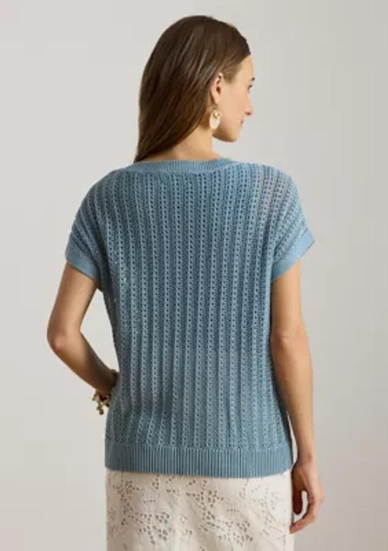 Women's Cotton-Blend Mesh Short-Sleeve Sweater