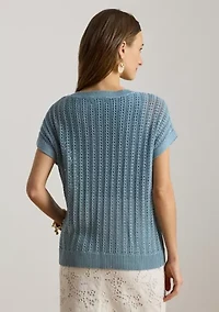 Women's Cotton-Blend Mesh Short-Sleeve Sweater