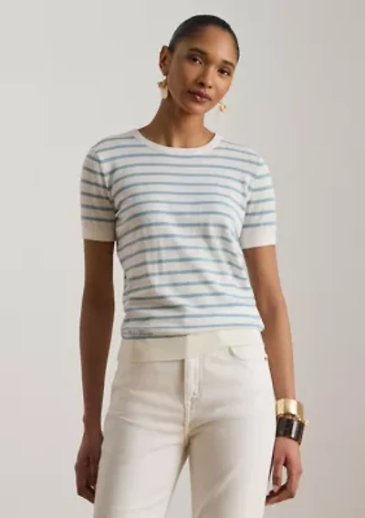 Women's Striped Cotton Short-Sleeve Sweater