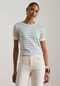 Women's Striped Cotton Short-Sleeve Sweater