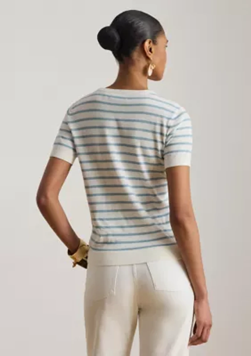 Women's Striped Cotton Short-Sleeve Sweater