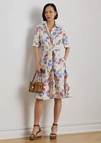 Women's Floral Tie-Front Linen Shirtdress