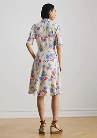 Women's Floral Tie-Front Linen Shirtdress