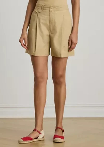 Women's Pleated Cotton Twill Wide-Leg Shorts