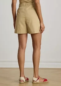 Women's Pleated Cotton Twill Wide-Leg Shorts