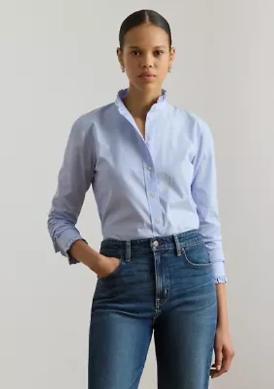 Women's Ruffle-Trim End-on-End Cotton Shirt