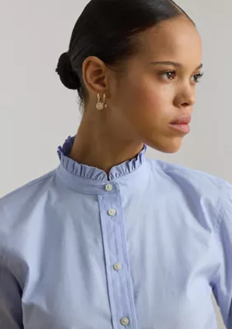 Women's Ruffle-Trim End-on-End Cotton Shirt
