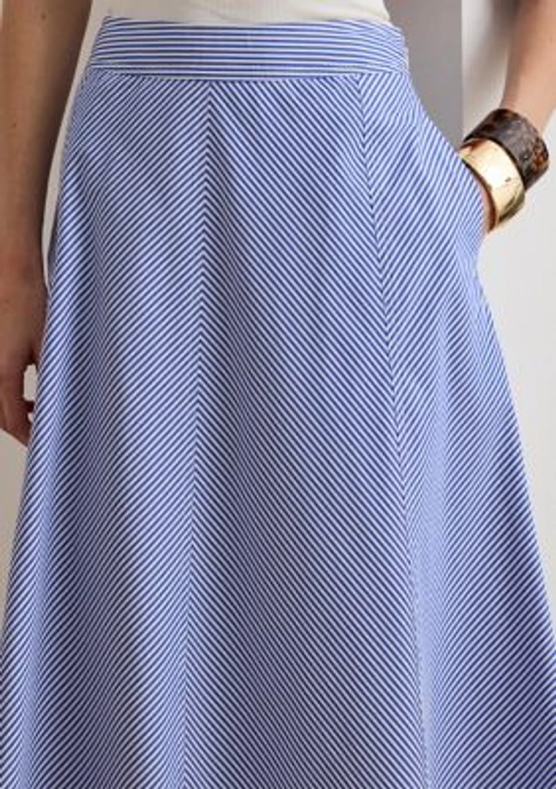 Women's Striped Paneled Cotton Broadcloth Skirt